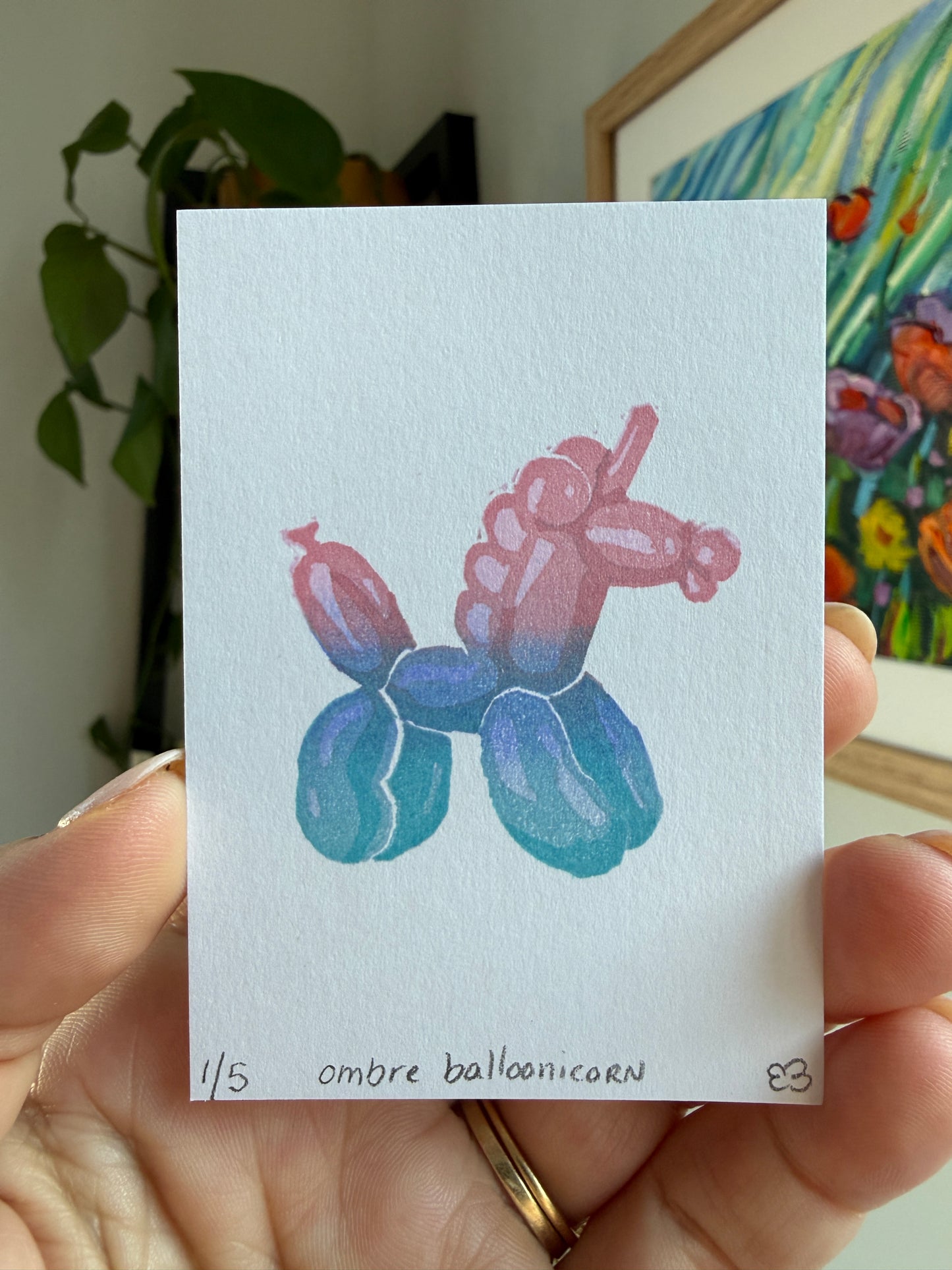 Balloonicorn - Original Linocut