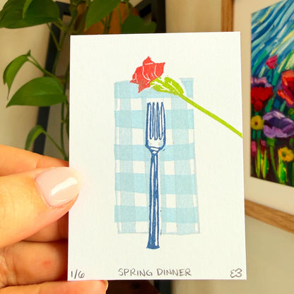 Spring Dinner - Original Linocut