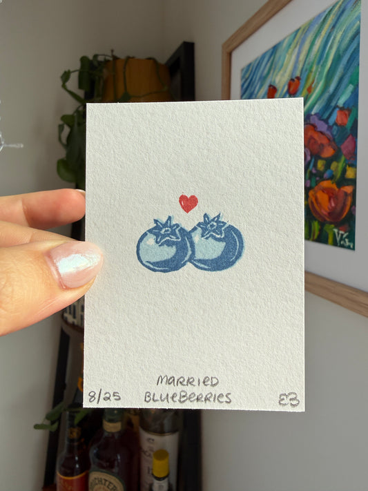 Married Blueberries - Original Linocut