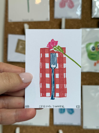 Spring Dinner - Original Linocut