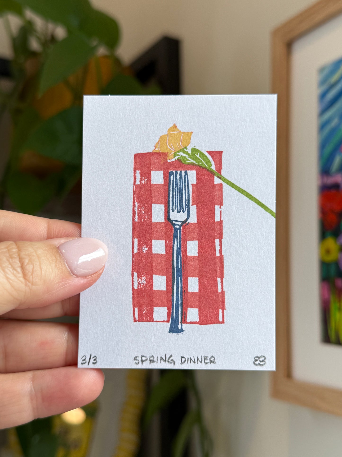 Spring Dinner - Original Linocut