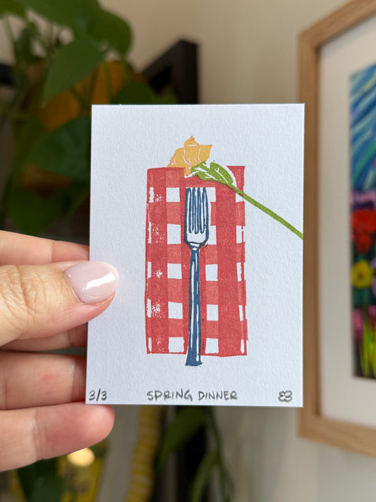 Spring Dinner - Original Linocut