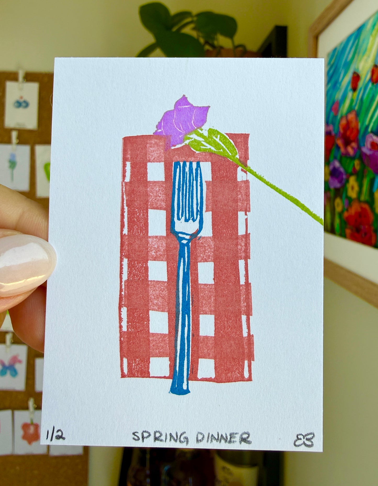 Spring Dinner - Original Linocut