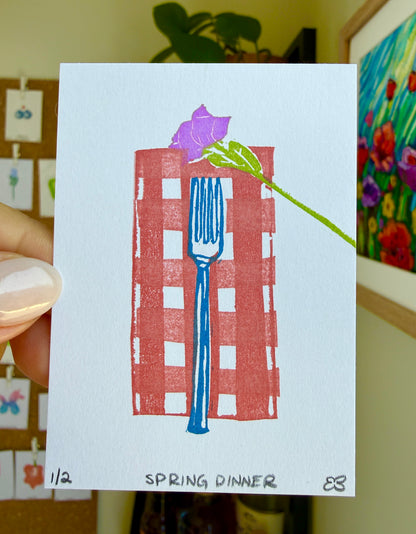 Spring Dinner - Original Linocut
