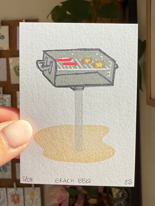 Beach BBQ - Original Linocut