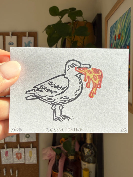 Beach Thief - Original Linocut