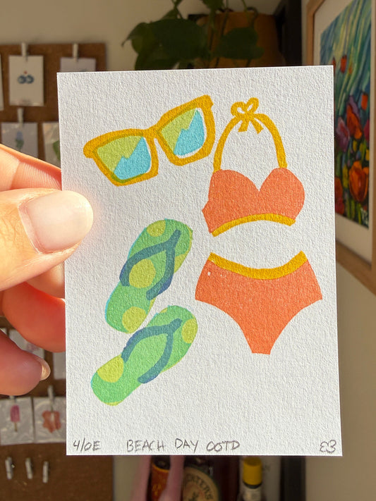 Beach OOTD - Original Linocut