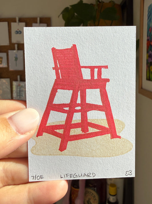 Lifeguard Stand - Original Linocut