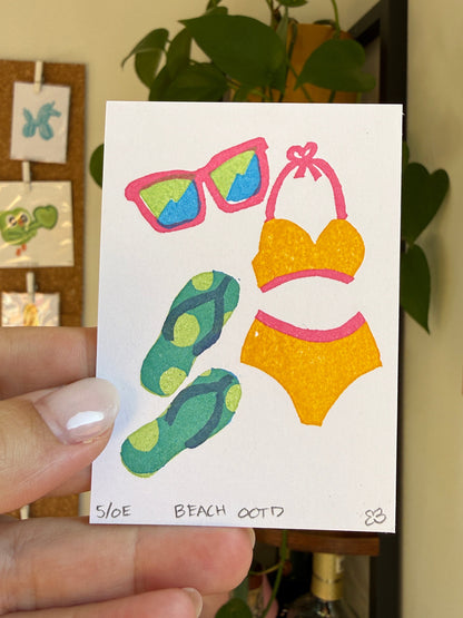 Beach OOTD - Original Linocut